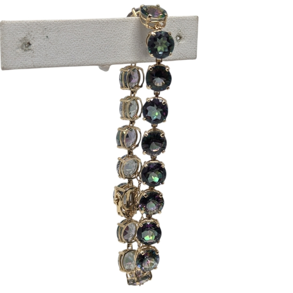 14k Solid Yellow Gold Round Mystic Topaz Tennis Bracelet